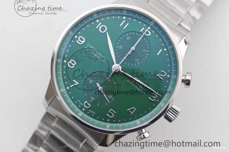 MIROTIME 0819 FastDry Portugieser Chronograph IW371615 ZF Best Edition Green Dial on SS Bracelet A7750 (Slim Movement) 7038